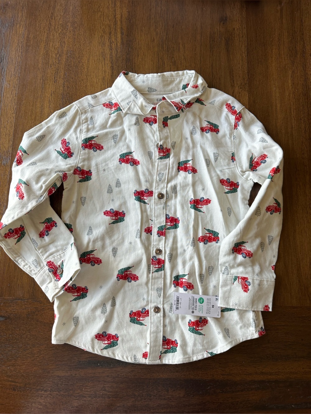 Carter's Cream Button-Down Shirt with Red Truck Print- size 5T